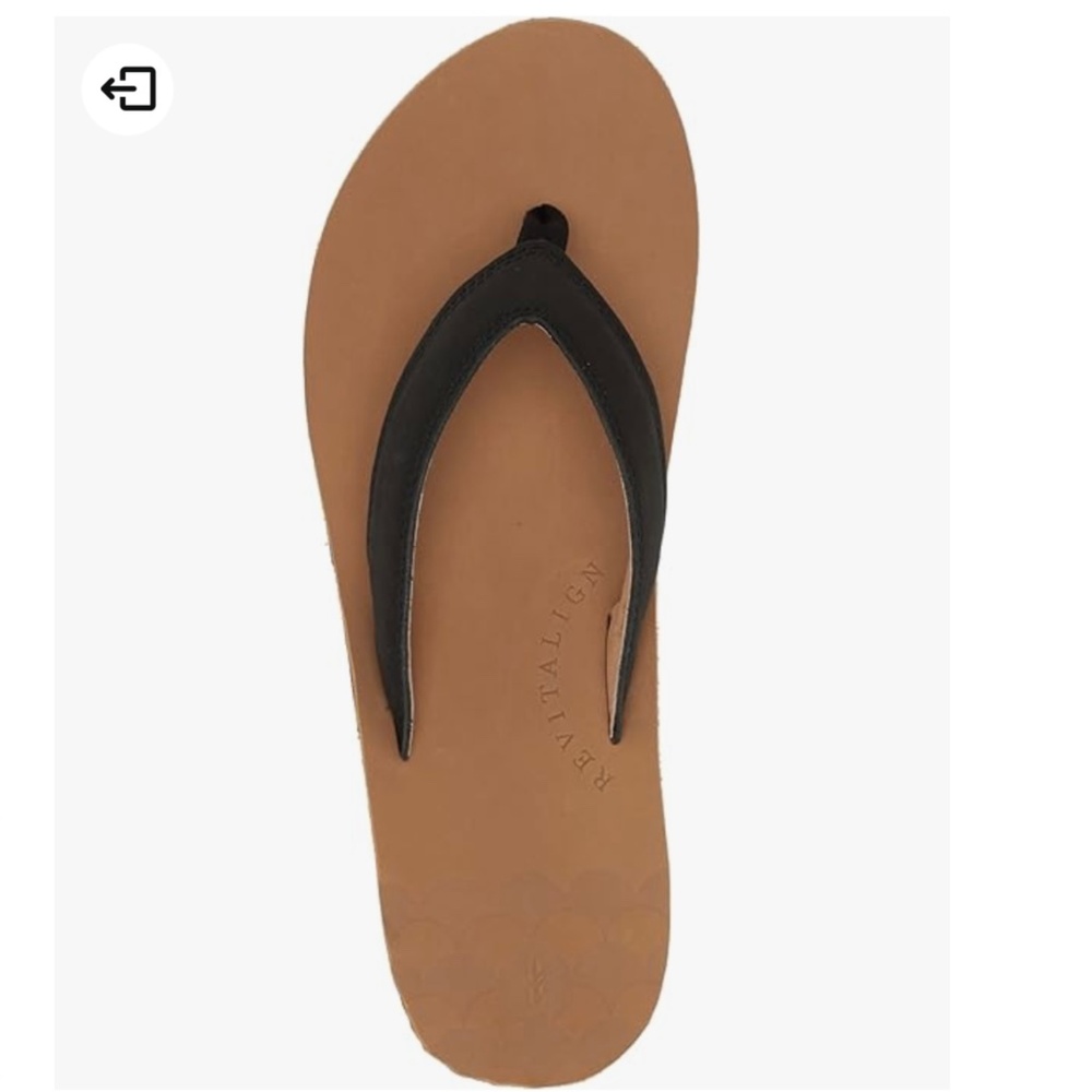 Revitalign Zuma Leather Flip Flop Sandals Black SZ 9